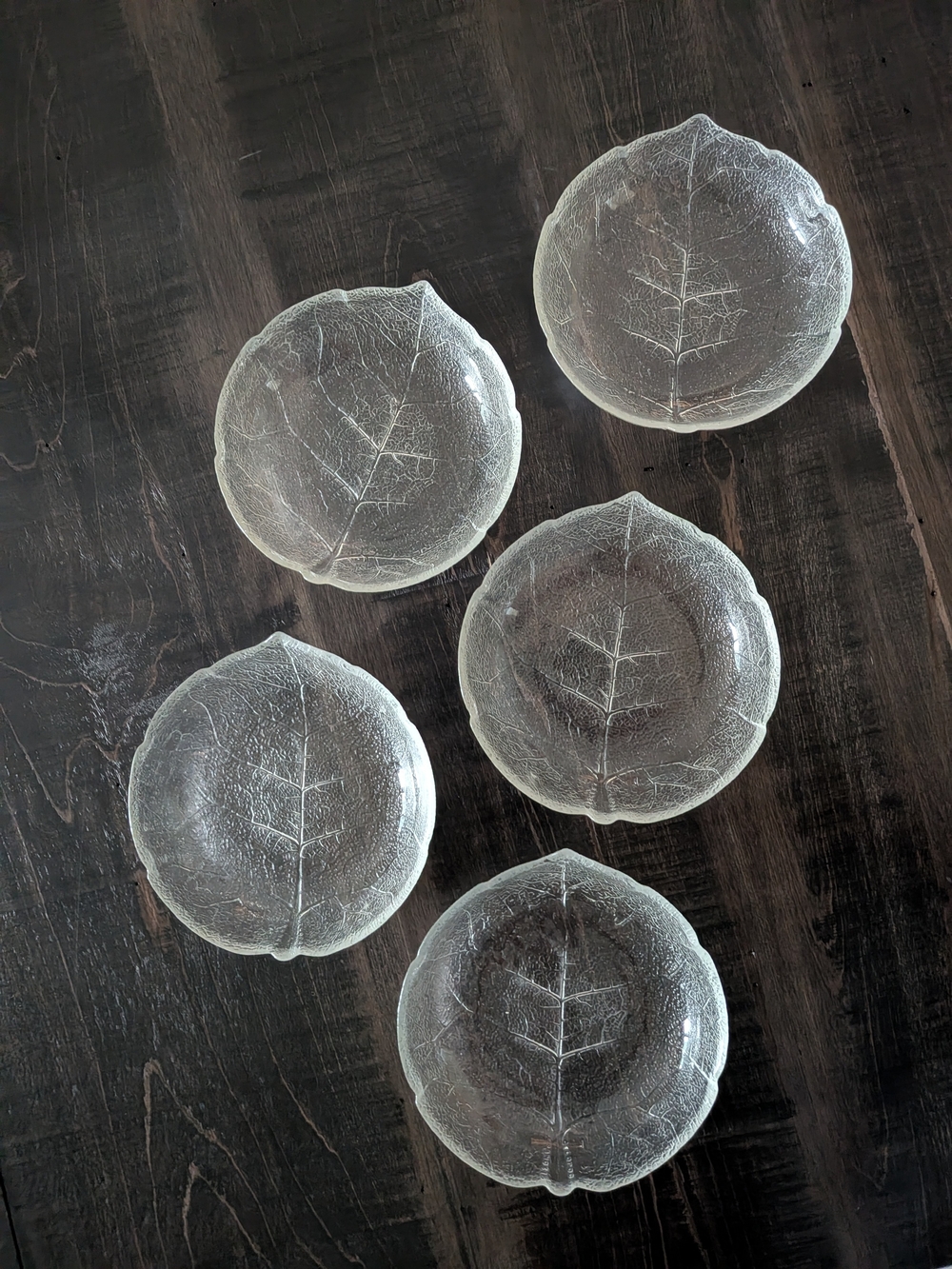 Clear Leaf-Textured Glass Dessert Plates - Set of 5